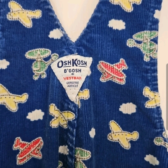 Vintage OshKosh B'gosh Blue Airplanes Flying Corduroy Overalls Made USA Sz 3T - Picture 10 of 12